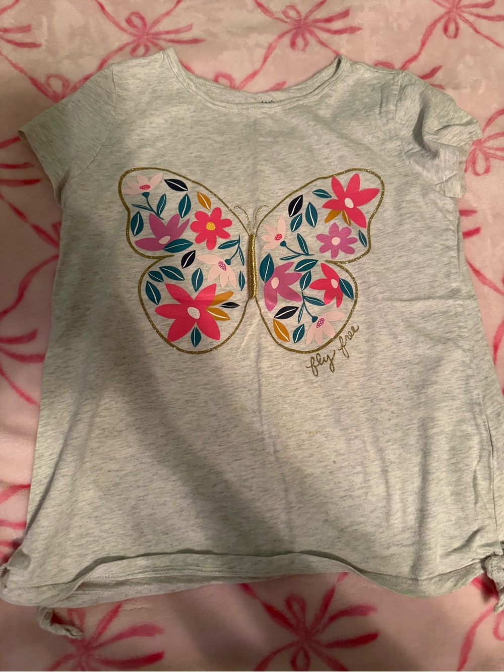 Carter's Light Gray Tee with Pink Floral Butterfly